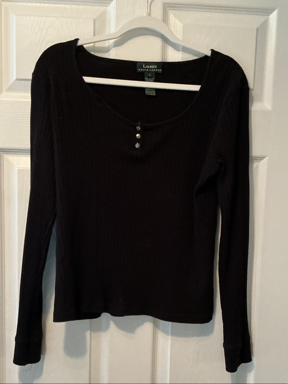 Lauren Ralph Lauren Black Ribbed Long-Sleeve Henley Top